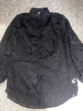 SHEIN Black Textured Button-Up Shirt Jacket